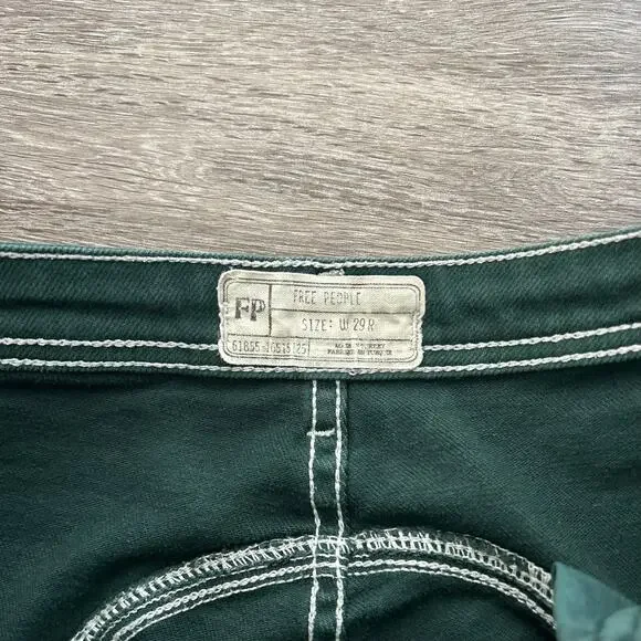 Free People High-Rise Foxy Flare Jeans Green Wide Leg Retro - Picture 13 of 16